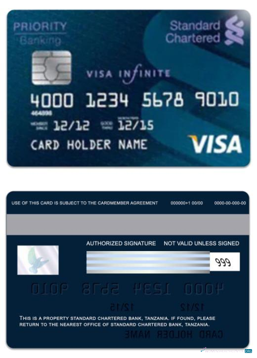 Download Tanzania Standard Chartered Bank visa debit card Photoshop template